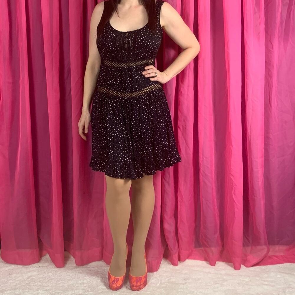 Willow and Clay polka dot and‎ mesh sleeveless ruffled hem dress, medium